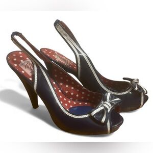 Pin Up Couture Navy Blue and White Sling Back 4” Stilettos Size 11